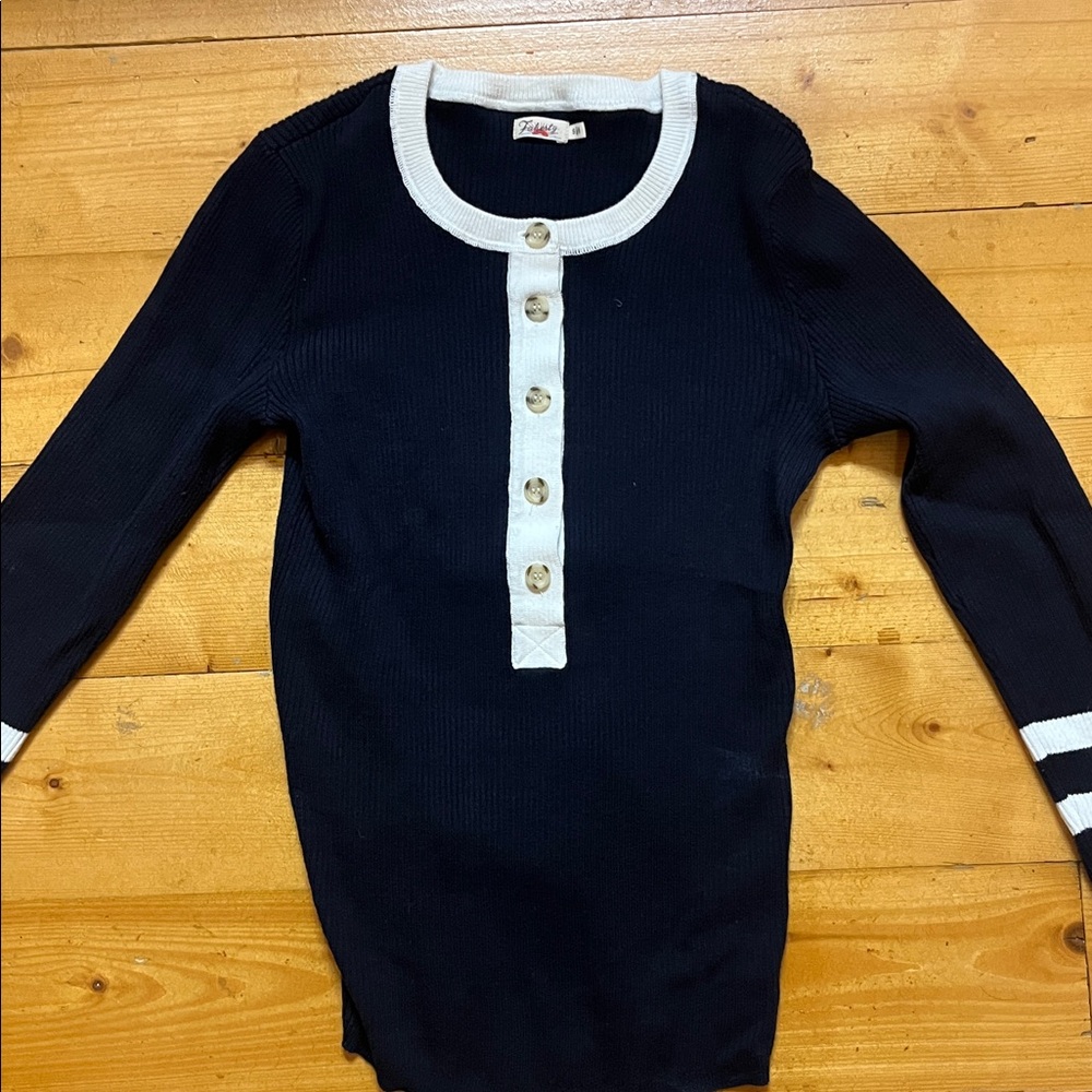 Faherty Henley Sweater Mikki Organic Cotton & Cashmere Slim Fit Navy Blue Size S